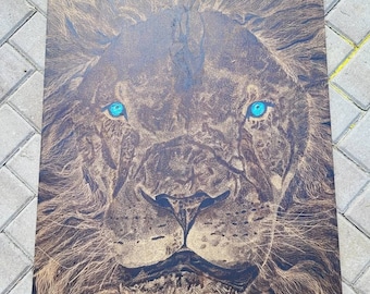 African Lion Head Large Wall Artwork, Regal Classic Artistic, Wildcat Decor, African Savanna, Ready to Hang, Original Wood artwork, Lion