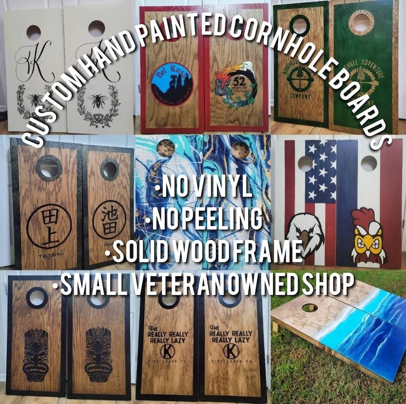 Cornhole Boards, Custom Cornhole with bags, Sports Team, College, House Divided, Lawn Games, Monogram, Military, All Weather, Wedding Games bild 1