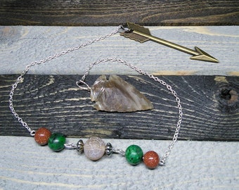 Wicca natural stone arrow head spirit guide pendulum