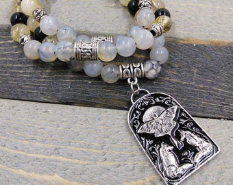 Wicca re-imagined rosary natural stone bead pagan prayer beads, meditation beads, witches ladder nine rosary