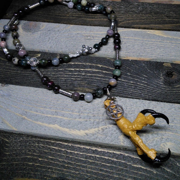 Wicca Witch re-imagined Morrigan dark goddess raven claw rodent skull rosary pagan beads, meditation beads, witches ladder nine rosary