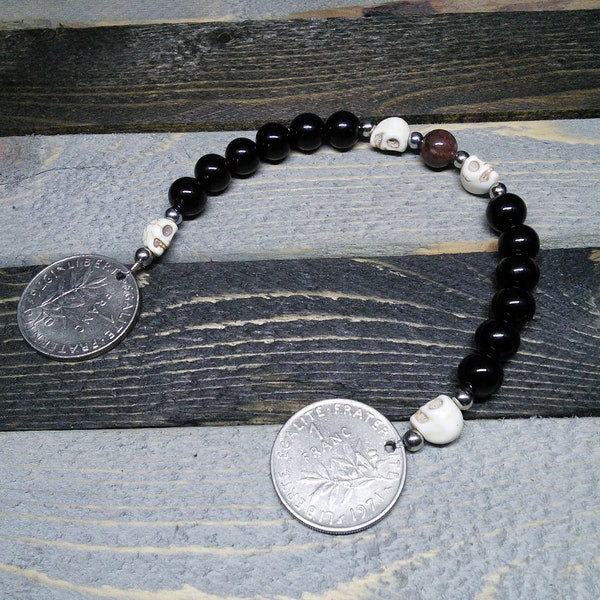 Pagan Charon ferryman coins prayer beads, meditation beads, witches ladder nine bead