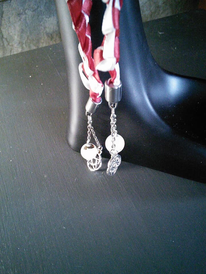 Handmade Handfasting Ribbons Flame Red and Snow White Satin Handfasting Ribbon Capped With Celtic ...