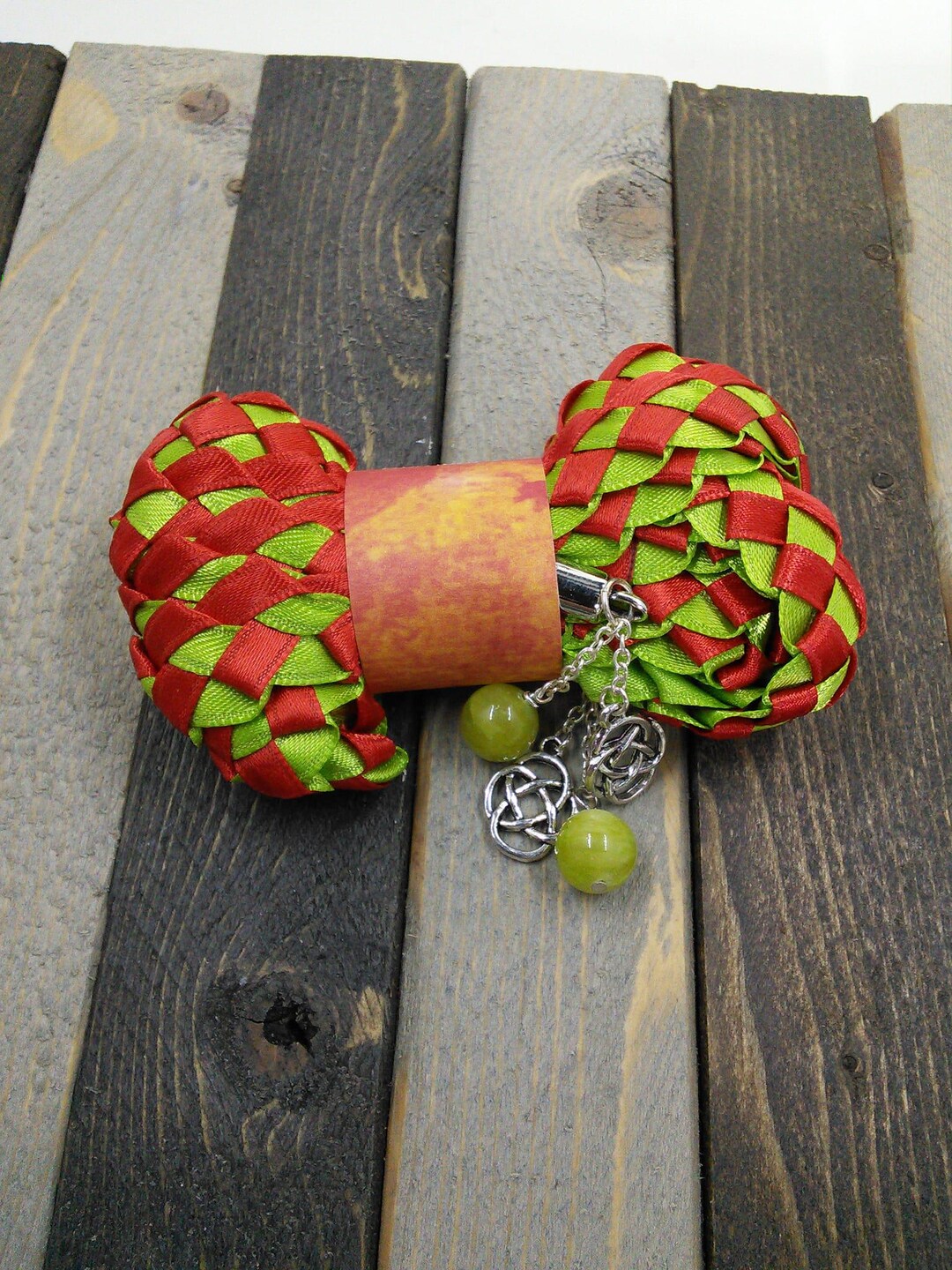 Wicca Pagan Handfasting Wedding Satin Ribbon Spring Green and Fire Red ...