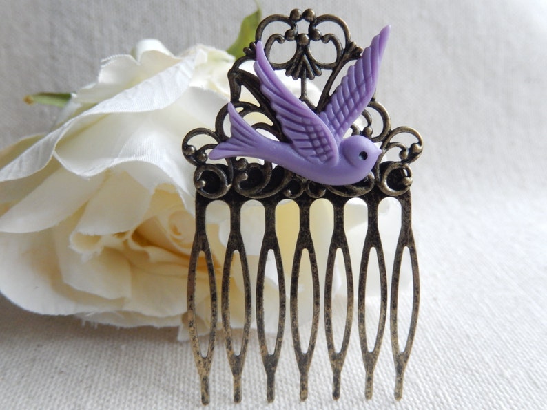 Purple bird hair comb,Flying Swallow hair comb,Elegant Wedding gift,Bridal Hair Accessories,Unique gift,Girls gift,Stocking stuffers