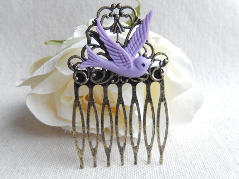 Purple bird hair comb,Flying Swallow hair comb,Elegant Wedding gift,Bridal Hair Accessories,Unique gift,Girls gift,Stocking stuffers