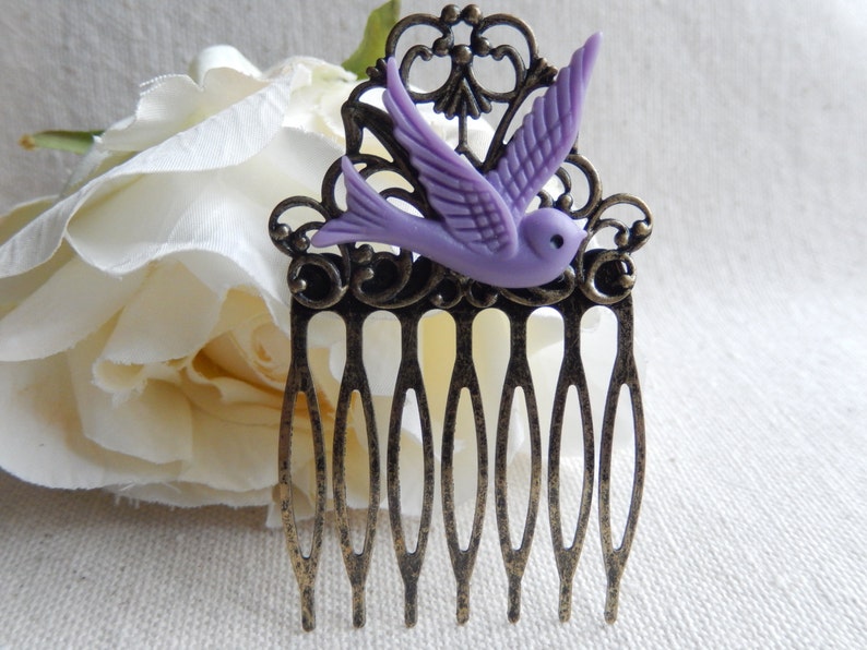 Purple bird hair comb,Flying Swallow hair comb,Elegant Wedding gift,Bridal Hair Accessories,Unique gift,Girls gift,Stocking stuffers