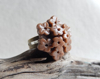 Flower ring,Large Brown flower ring,Flower jewelry,Statement jewelry,Unique gift