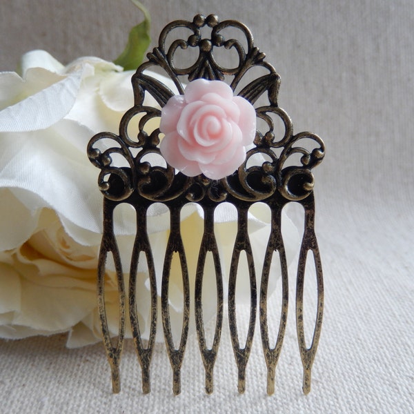 Rose hair comb,Flowered hair comb,Vintage inspired hair comb,Shabby chic hair accessories,Unique gift