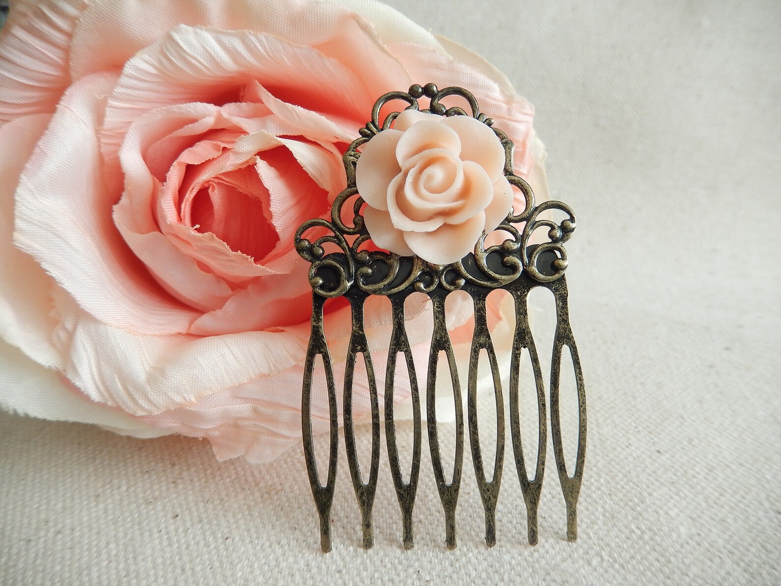 Peach rose hair combHair combVintage inspired hair Etsy