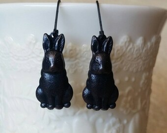 Rabbit earrings, Bunny dangles,Black earrings,Nature jewelry,Dangles,Unique gift for her,Women's jewelry,Girls jewelry