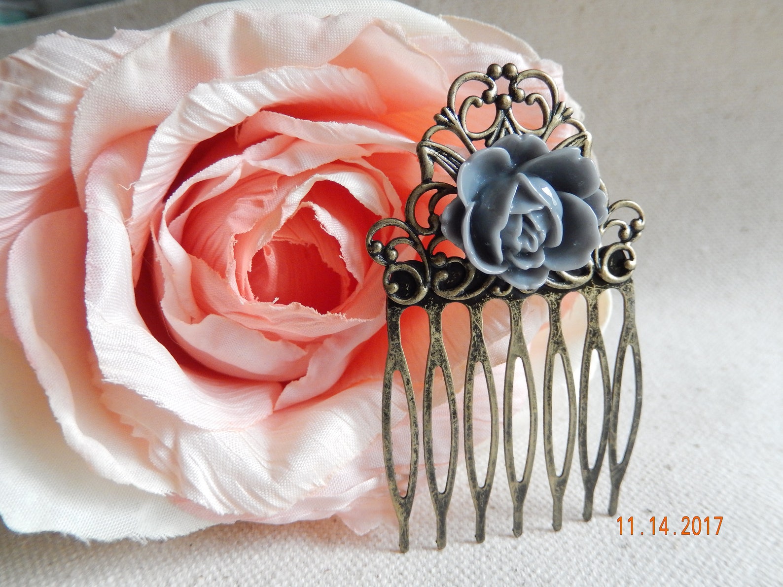Blue Flower Hair Comb Vintage Inspired Hair Comb Unique Etsy
