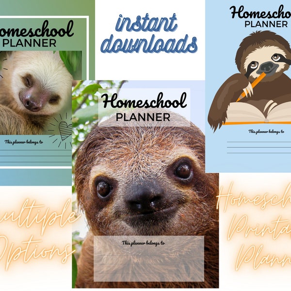 Sloth Love Homeschool Home School Family Planner Weekly Daily Monthly Schedule Cute Fun Planning Organization Sloths Instant Download PDF