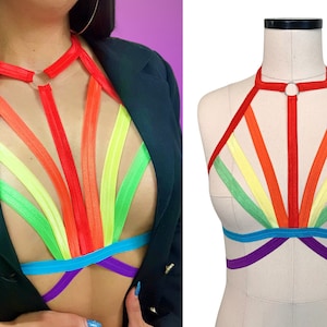 Rainbow Harness - Elastic Harness | Strappy Top | Custom fit | Pole & Burlesque Dancewear