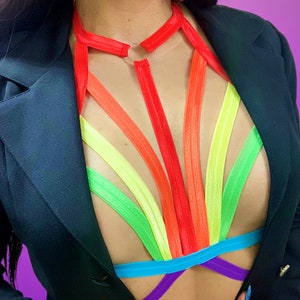Rainbow Harness - Elastic | Strappy Top | Custom fit | Pole & Burlesque Dancewear