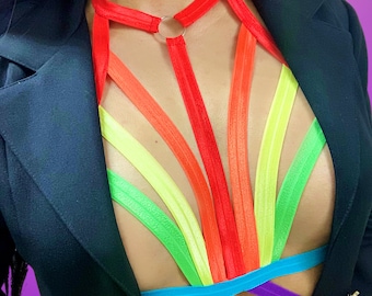 Rainbow Harness - Elastic | Strappy Top | Custom fit | Pole & Burlesque Dancewear