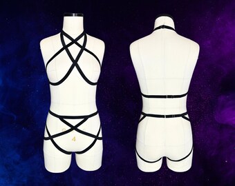 SPACED OUT Full Harness Set - Elastic Harness | Strappy Harness Set | Custom Fit | Rave Outfit | Pole & Burlesque Dancewear