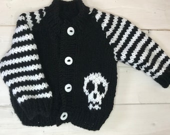 Hand knitted baby goth jacket / Black and white jacket / 0 - 6 months / Small baby / Chunky baby knits / baby punk rocker  / Gothic clothes
