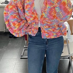 Pull surdimensionné en tricot super épais, cardigan court surdimensionné super doux, cardigan épais multicolore, pull surdimensionné pour femmes S/M