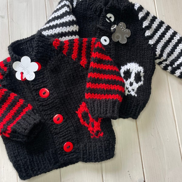 Hand knitted baby goth jacket / Black and white jacket / 0 - 6 months / Small baby / Chunky baby knits / baby punk rocker  / Gothic clothes