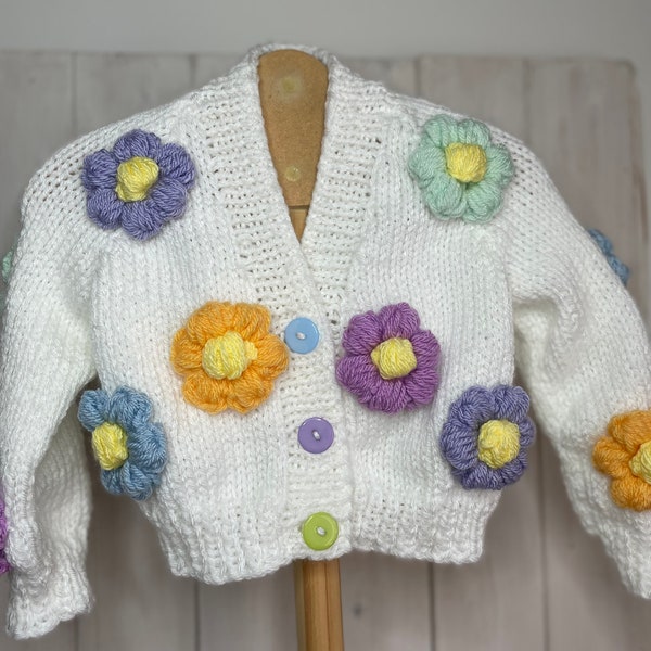 Hand knitted chunky cardigan / Toddler sweater / Spring clothes for children / Hand made clothes for baby / Baby shower gifts / crochet wear