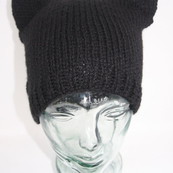 knitted pussy hat // hand knitted cat beanie // Black cat beanie// Knitted tams // Adult black cat hats // gifts for her
