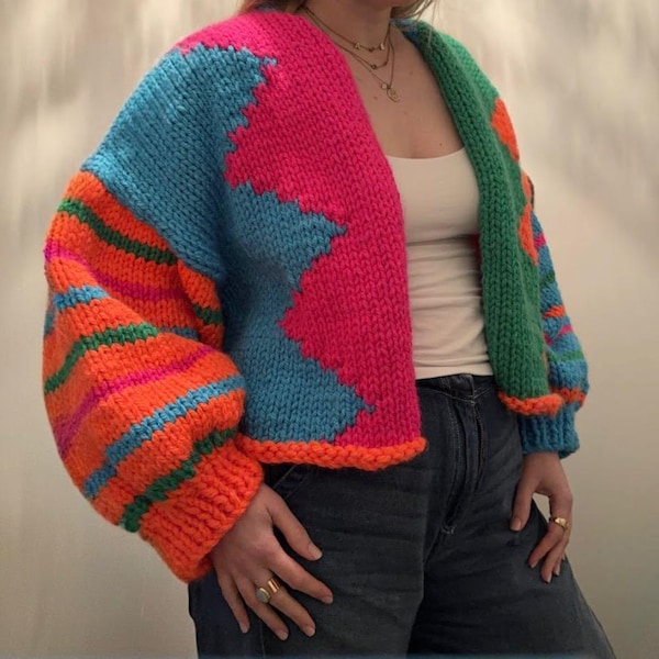 Hand knitted chunky women’s cardigan, Ships worldwide