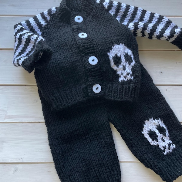 Baby goth jacket / Black and white jacket / Newborn to 2years / Small baby / Chunky baby knits / Baby joggers / Baby leggings /  Baby goth