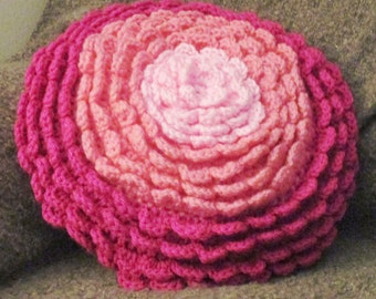 Handmade Round Flower Pillow, Crochet Flower Pillow, Crochet Pillow,  Throw Pillow,  Accent Pillow,  Green, Pink, Blue, Decorative Pillow