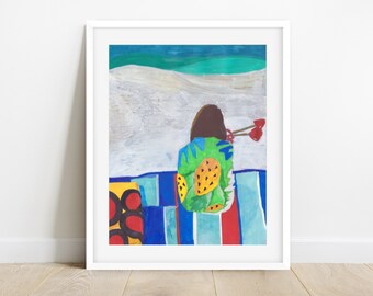 Beach Art Print Girl On Beach, Beach Painting, Ocean Art, Florida beach, Naples Florida, Contemporary Art, Modern Art