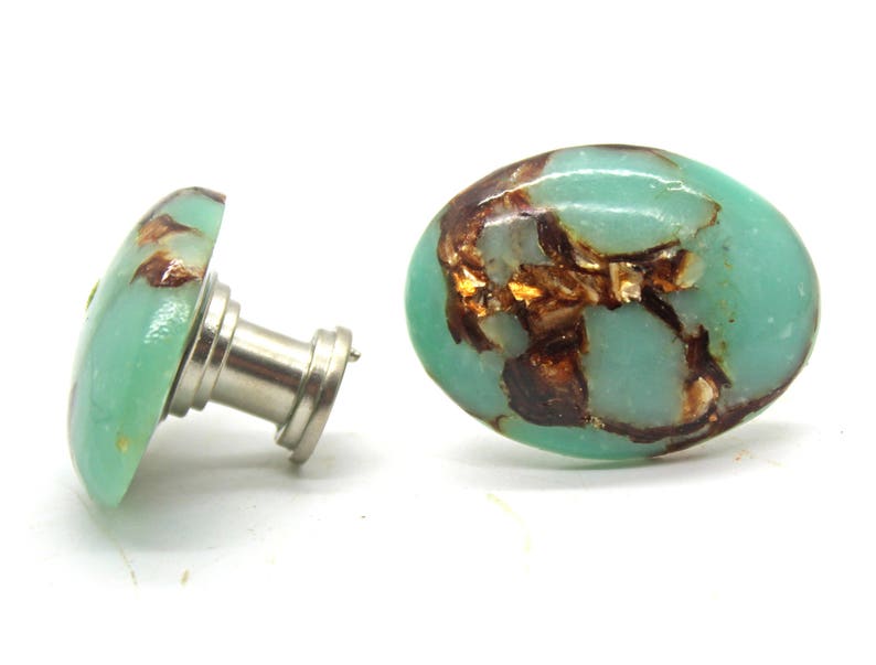 Knobs Stone Knobs / Blue Resin With Copper / Knobs Etsy