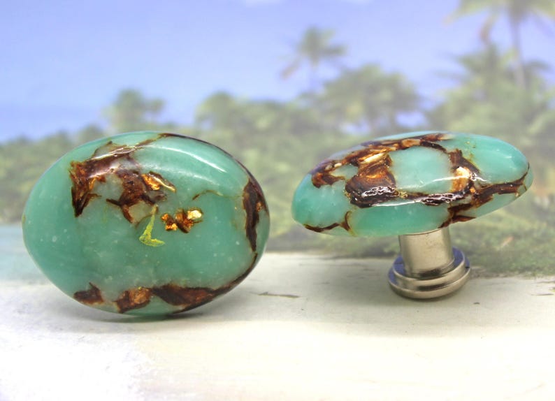 Knobs Stone Knobs / Blue Resin With Copper / Knobs Etsy
