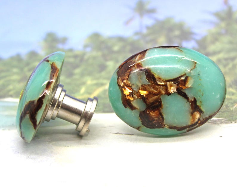 Knobs Stone Knobs / Blue Resin With Copper / Knobs Etsy