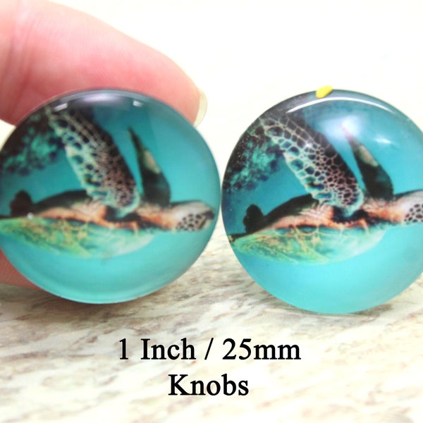 Small Cabinet Knobs / TURTLE Knobs / Set of 2, Cabinet Knobs, Kitchen Knobs, Glass Knobs, Drawer Pulls, Small Knobs, Sea Turtle, Beach