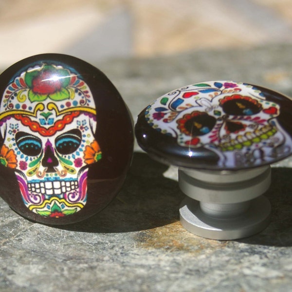 Sugar Skull Day of the Dead Cabinet Knobs  - Set of 2, Stone Cabinet Knobs or Pulls, Kitchen, Fixture, Knob, Drawer, Closet, Kitchen