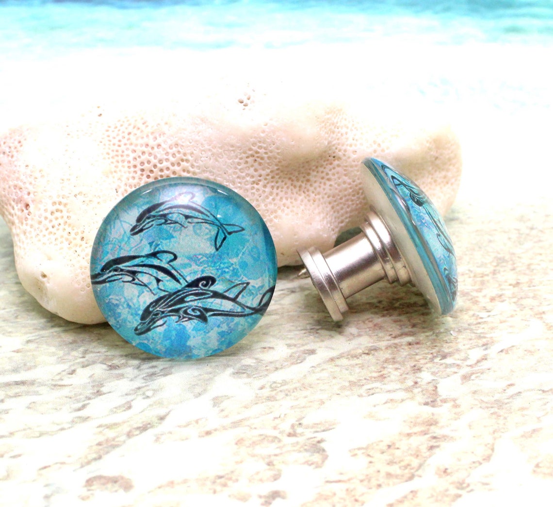 Knobs / 30 mm DOLPHINS / Ocean Theme / Set of 2 / Etsy