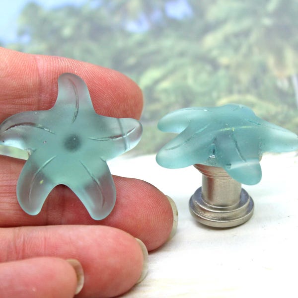 Knobs, Starfish Beach Glass Knobs, Cabinet Knobs, Starfish Knobs - Set of 2, Beach Decor, Starfish, Beach Decor, Beach Cottage Decor