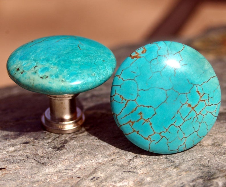 Round Turquoise Cabinet Knobs Or Drawer Pulls Stone Image 0