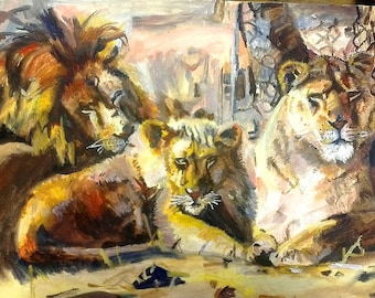 Lion Limited Edition Fine Art Print Oil Lions Pride Animal Cat Three Abstract Modern Art Fine Art  Original Art Contemporary