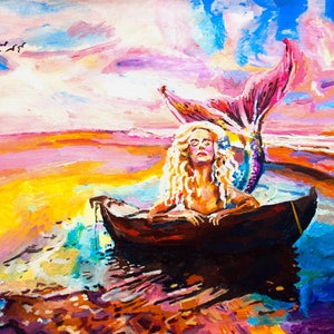 Sirène colorée en édition limitée, impression d&#39;art, peinture impressionnisme psychédélique, impression fantaisie moderne, impression d&#39;art fantastique sur papier mat