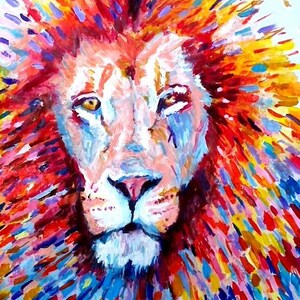 colorato astratto leone edizione limitata stampa artistica pittura moderna psichedelica animale fauna selvatica gatto stampa moderna su carta opaca africano