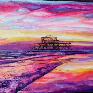 Brighton west pier sunset painting beautiful fine art colourful
