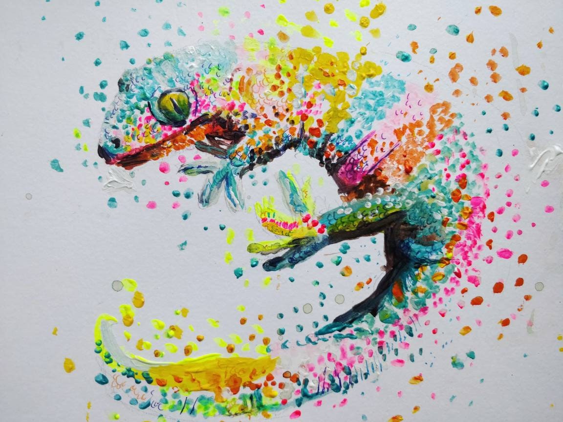 Limited Edition Lizard Painting Acrylic Colourful Psychedelic Art Original  Fine Small Wall Decor Print - Etsy