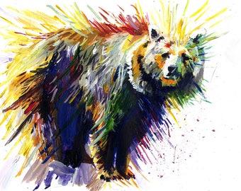 kleurrijke abstracte Bear Limited Edition Fine Art Print schilderij psychedelische impressionisme moderne dierlijke PRINT op mat papier