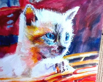 Cat Fine Art Print Cat Art Abstract Animal Art Kitten Cute Fluffy Print 12 x 12 Colourful Impressionism Contemporary Art Painting