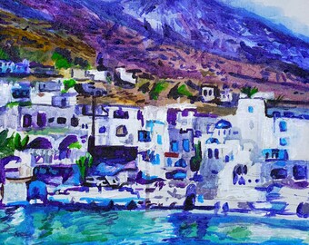 Greece Amorgos Scene Crete European Mountains Impressionism Landscape