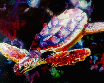 Abstract Turtle 12 x 16 fine art print Colourful Limited Edition Animal Sea creature wall art painting decor sea lover marine