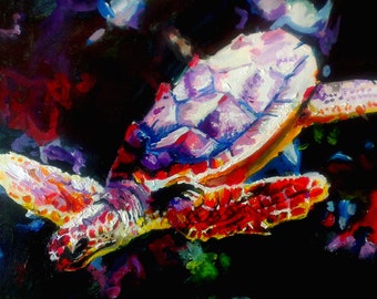 Abstrakte Schildkröte 12 x 16 Fine Art print farbenfrohe Limited Edition Tier Meer Kreatur Wand Kunst Malerei Dekor Meer Liebhaber marine