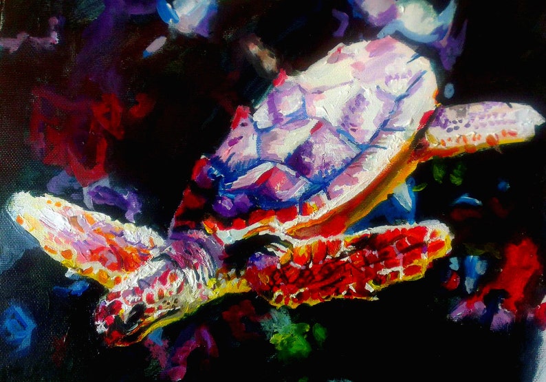 Abstract Turtle 12 x 16 fine art print Colourful Limited Edition Animal Sea creature wall art painting decor sea lover marine image 1