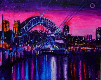 Sydney fine art original print impressionistic cyberpunk aesthetic cosmic moon space